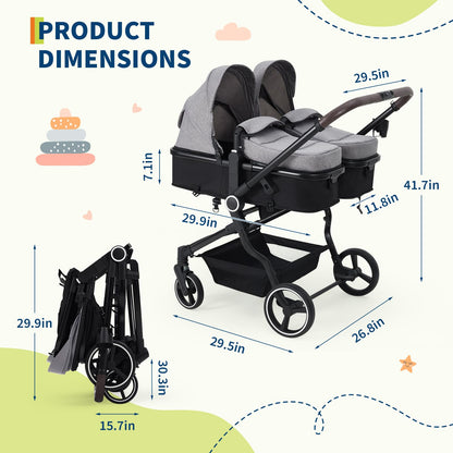 Double Stroller For Twins Lightweight Side By Side Reclining Seats