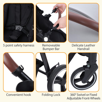 Tandem Double Stroller For Newborn And Toddler Twins Foldable For Easy Travel And Storage