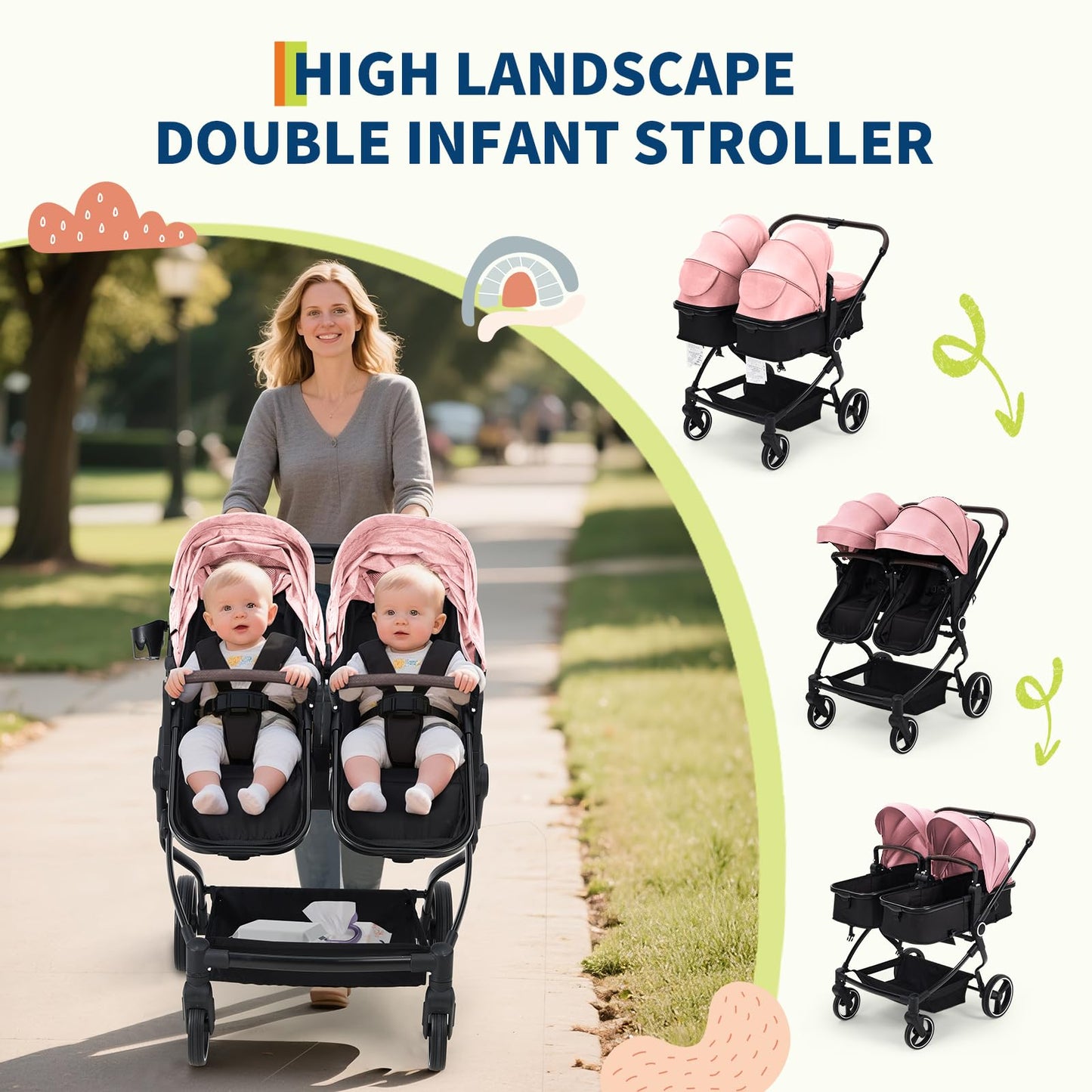 Double Stroller For Twins Lightweight Side By Side Reclining Seats