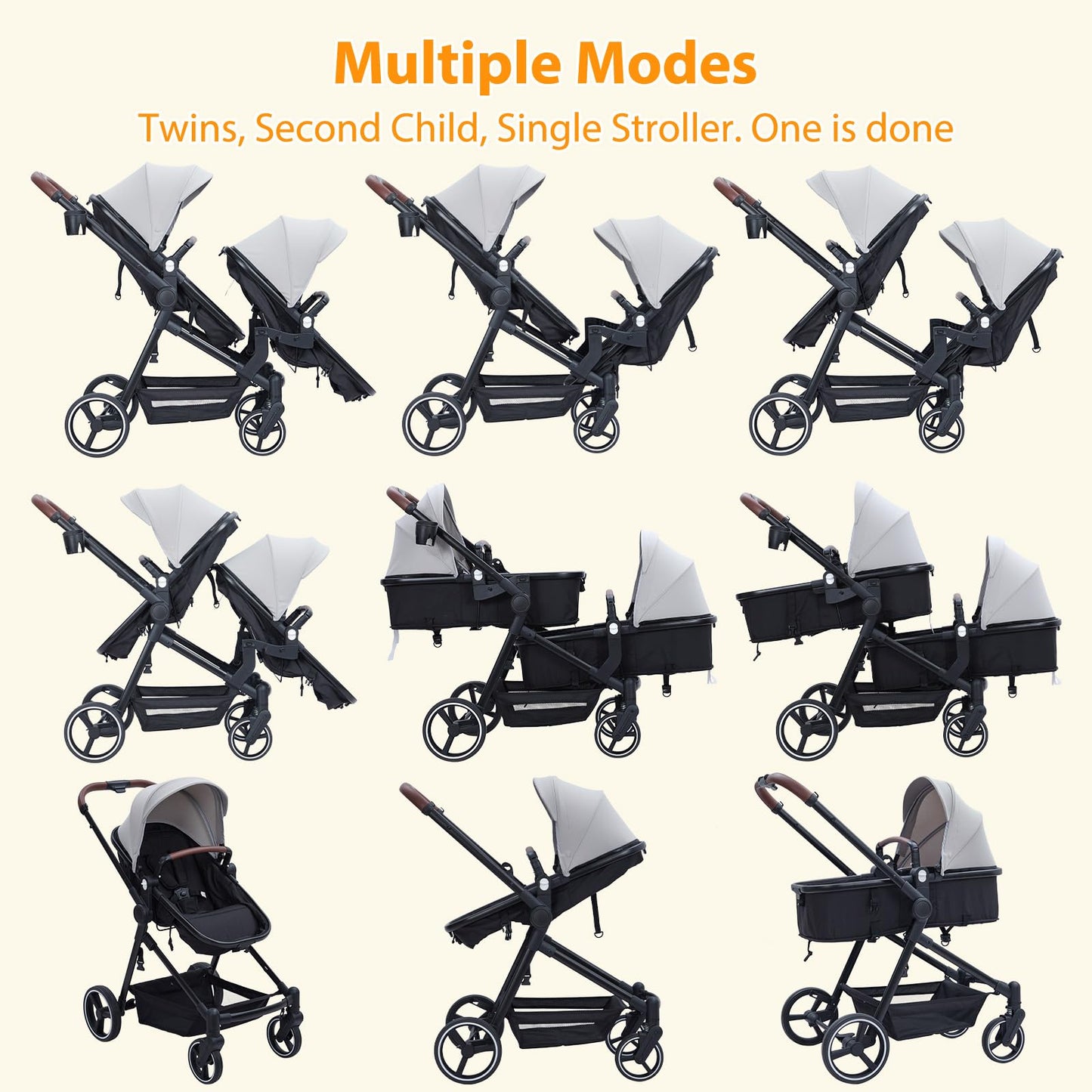 Tandem Double Stroller For Newborn And Toddler Twins Foldable For Easy Travel And Storage