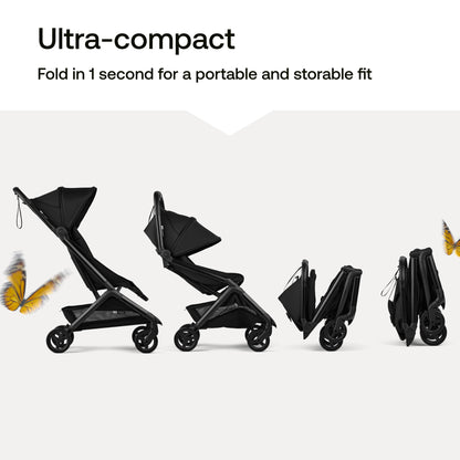 Bugaboo Butterfly 2 Travel Stroller Ultra Compact One Second Fold Lightweight Airplane Friendly Black