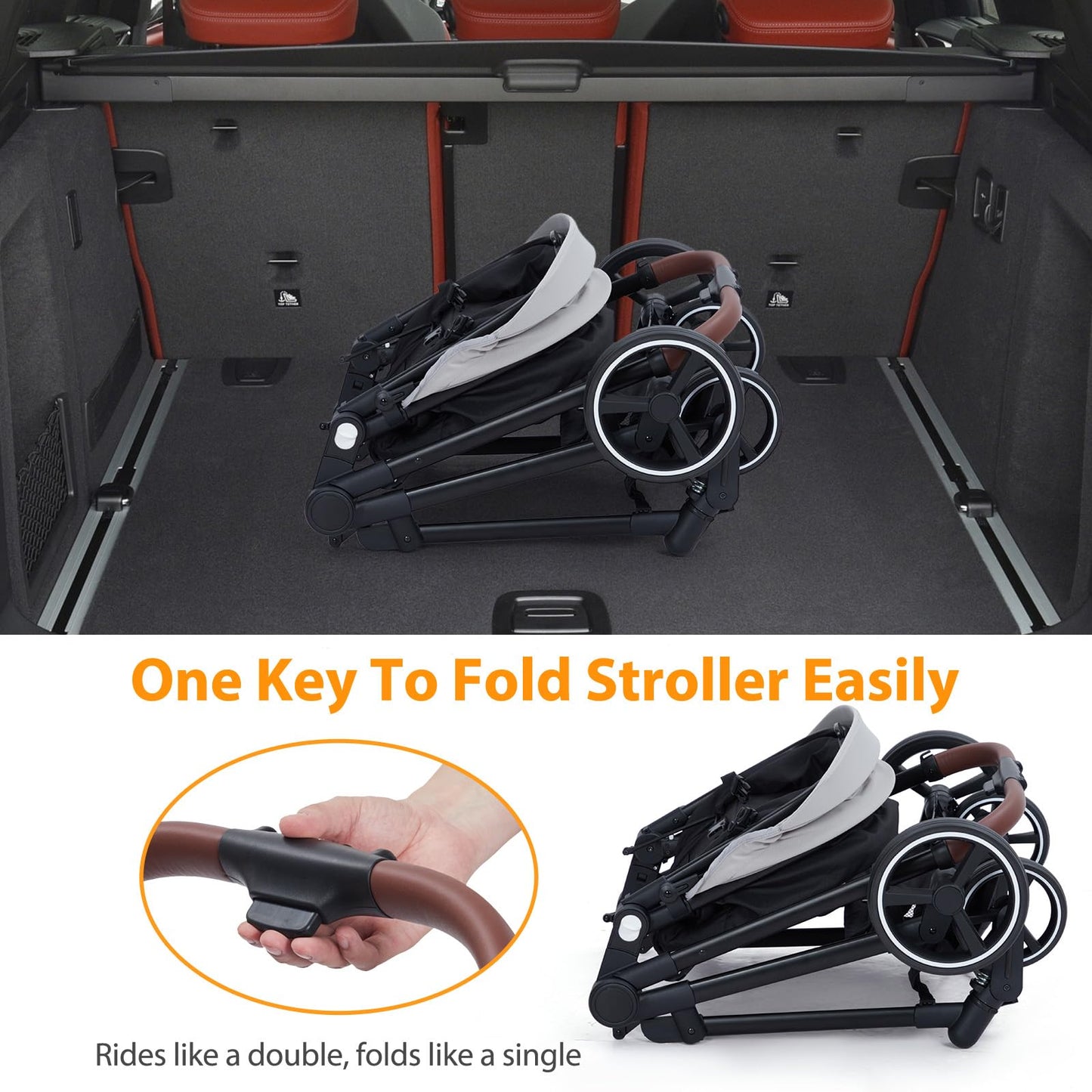 Tandem Stroller For Newborn And Toddler With Reversible Seats