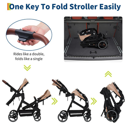 Tandem Double Stroller For Newborn And Toddler Twins Foldable For Easy Travel And Storage
