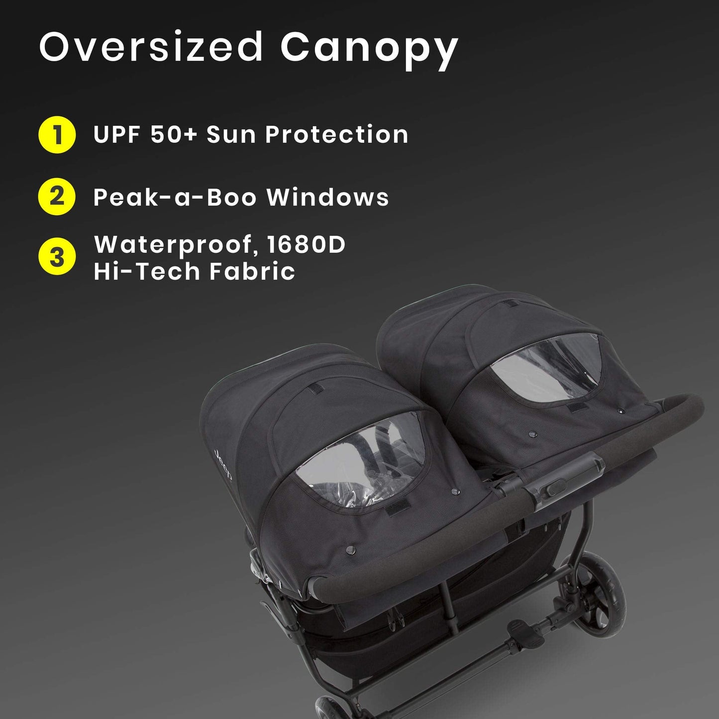 Jeep Destination Ultralight Side By Side Double Stroller With Lightweight Frame And Smooth Ride