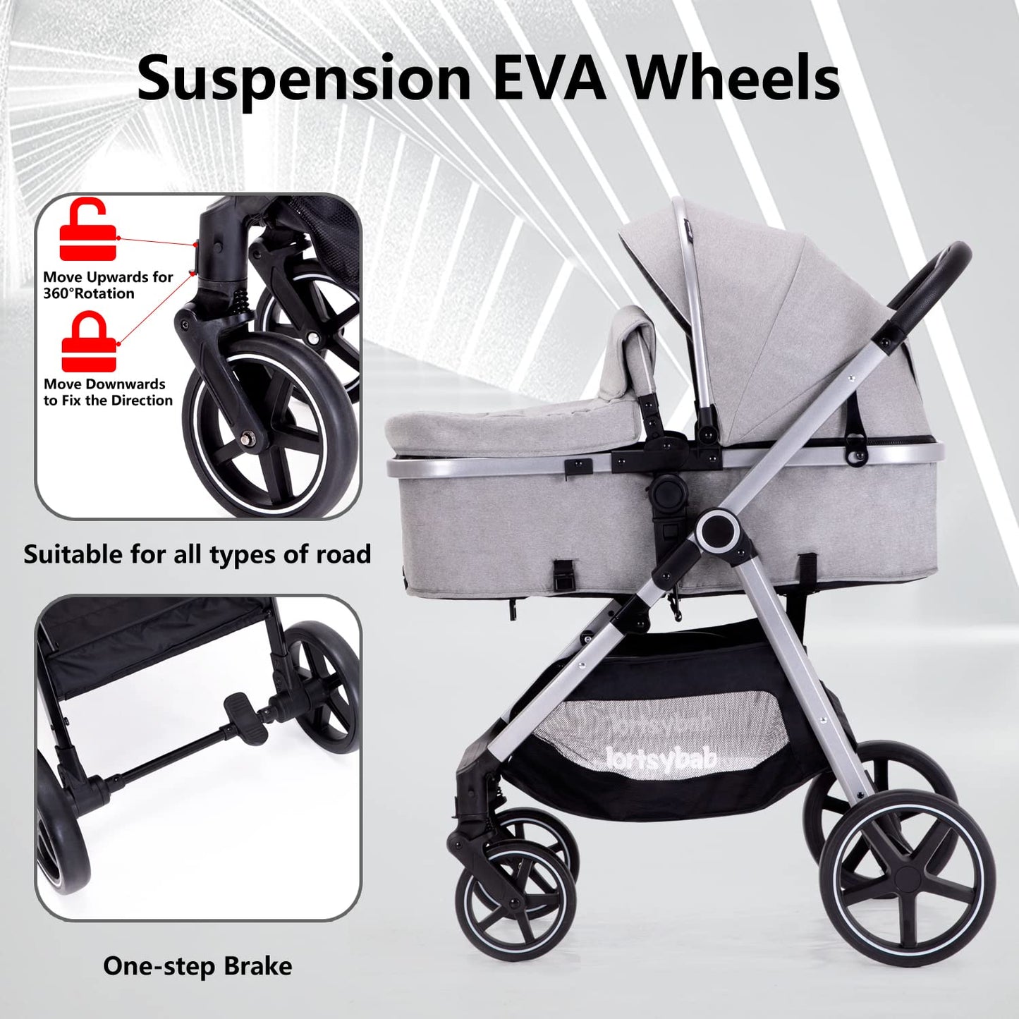 2-In-1 Baby Stroller Foldable With Reversible Seat For Infants And Toddlers 0-36 Months Beige