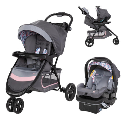 Baby Trend EZ Ride Travel System With EZ Lift Infant Car Seat Dash Pink One Hand Fold All Terrain Wheels
