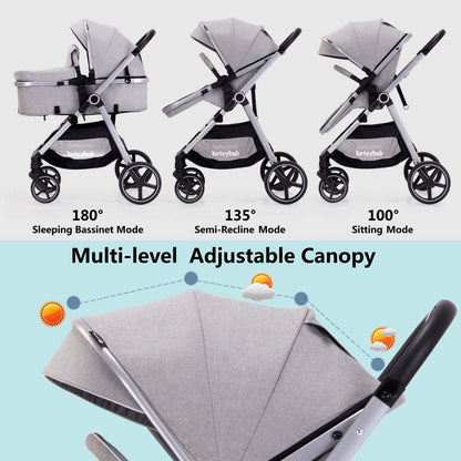 2-In-1 Baby Stroller Foldable With Reversible Seat For Infants And Toddlers 0-36 Months Beige