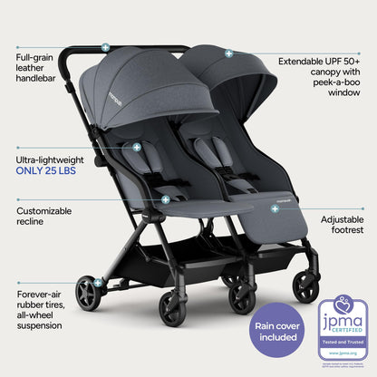 Mompush Lithe Double Stroller Lightweight Side by Side