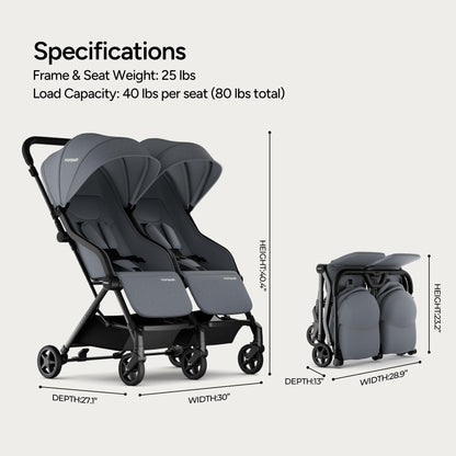 Mompush Lithe Double Stroller Lightweight Side by Side