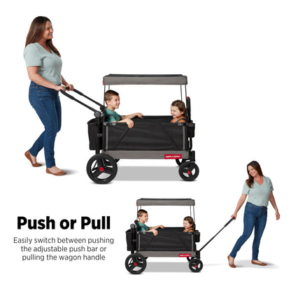 Radio Flyer Convertible Wagon For Kids With Adjustable Handle Cup Holder And Canopy