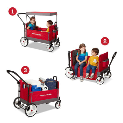 Radio Flyer Convertible Wagon For Kids With Adjustable Handle Cup Holder And Canopy