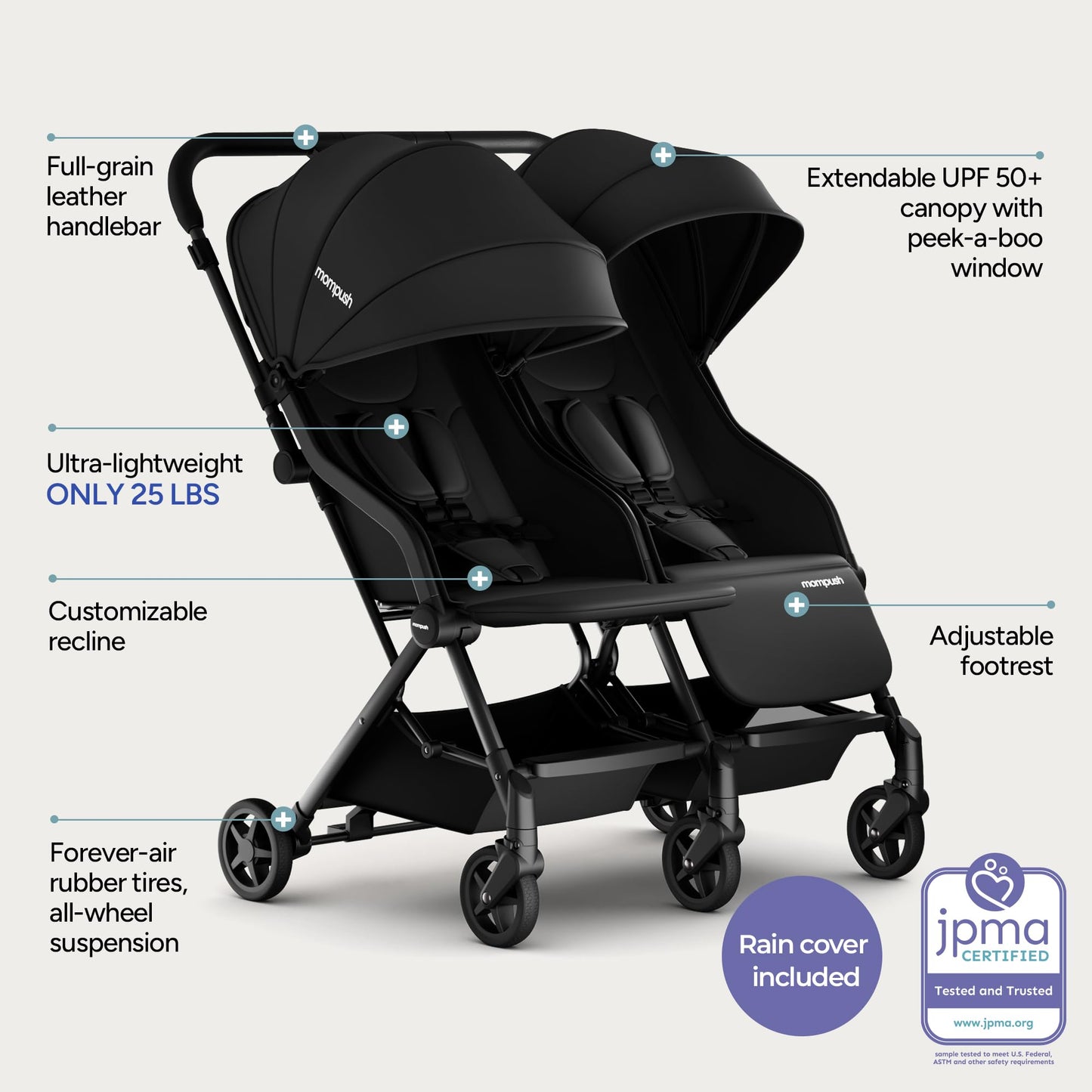 Mompush Lithe Double Stroller Lightweight Side by Side