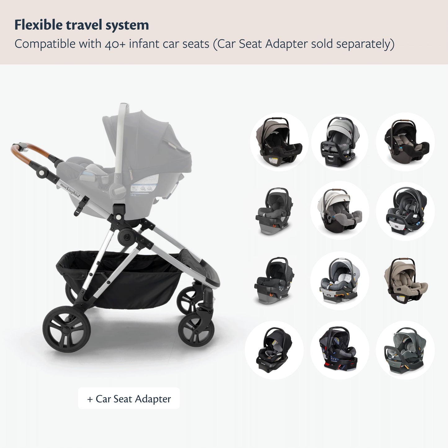 Mockingbird Single-To-Double Stroller 3.0 Travel System Compatible