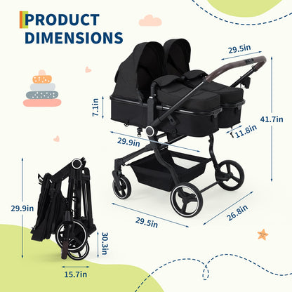 Double Stroller For Twins Lightweight Side By Side Reclining Seats