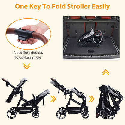 Tandem Double Stroller For Newborn And Toddler Twins Foldable For Easy Travel And Storage