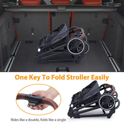 Tandem Double Stroller For Newborn And Toddler Twins Foldable For Easy Travel And Storage