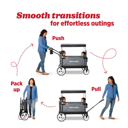 Radio Flyer Convertible Wagon For Kids With Adjustable Handle Cup Holder And Canopy