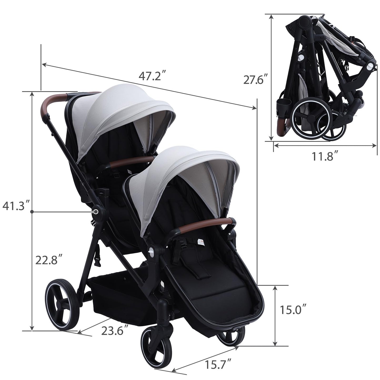 Tandem Double Stroller For Newborn And Toddler Twins Foldable For Easy Travel And Storage