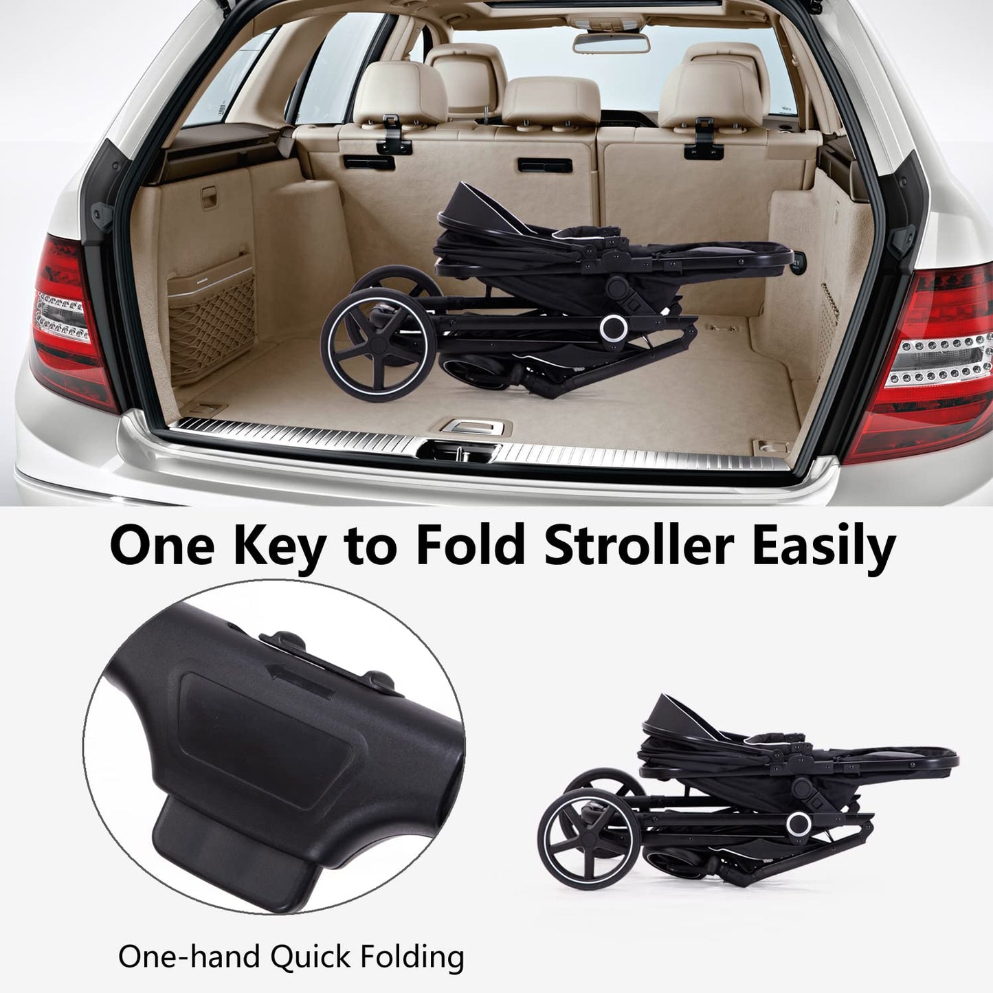 2-In-1 Baby Stroller Foldable With Reversible Seat For Infants And Toddlers 0-36 Months Beige