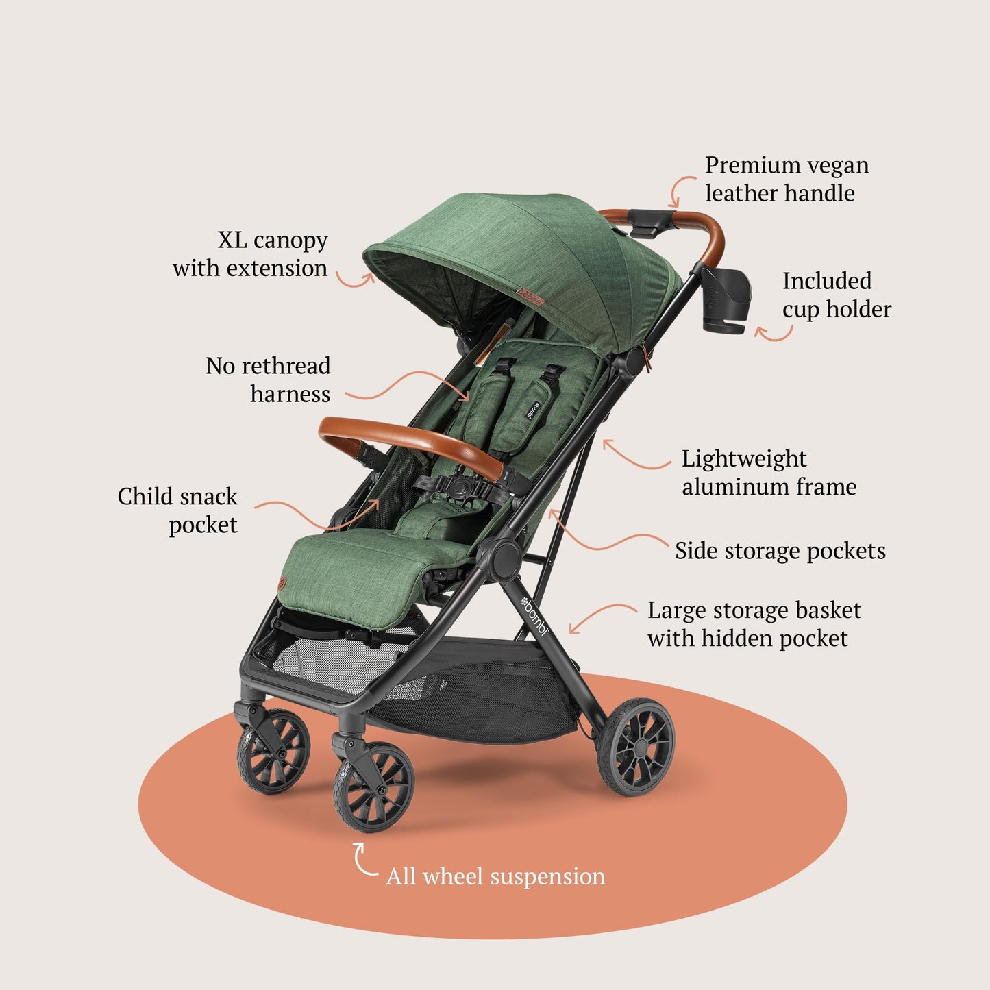 Bombi Bēbee V2 Lightweight Baby Stroller One Hand Fold