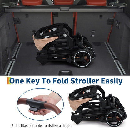Tandem Double Stroller For Newborn And Toddler Twins Foldable For Easy Travel And Storage