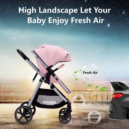 2-In-1 Baby Stroller Foldable With Reversible Seat For Infants And Toddlers 0-36 Months Beige