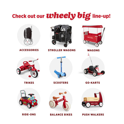Radio Flyer Convertible Wagon For Kids With Adjustable Handle Cup Holder And Canopy
