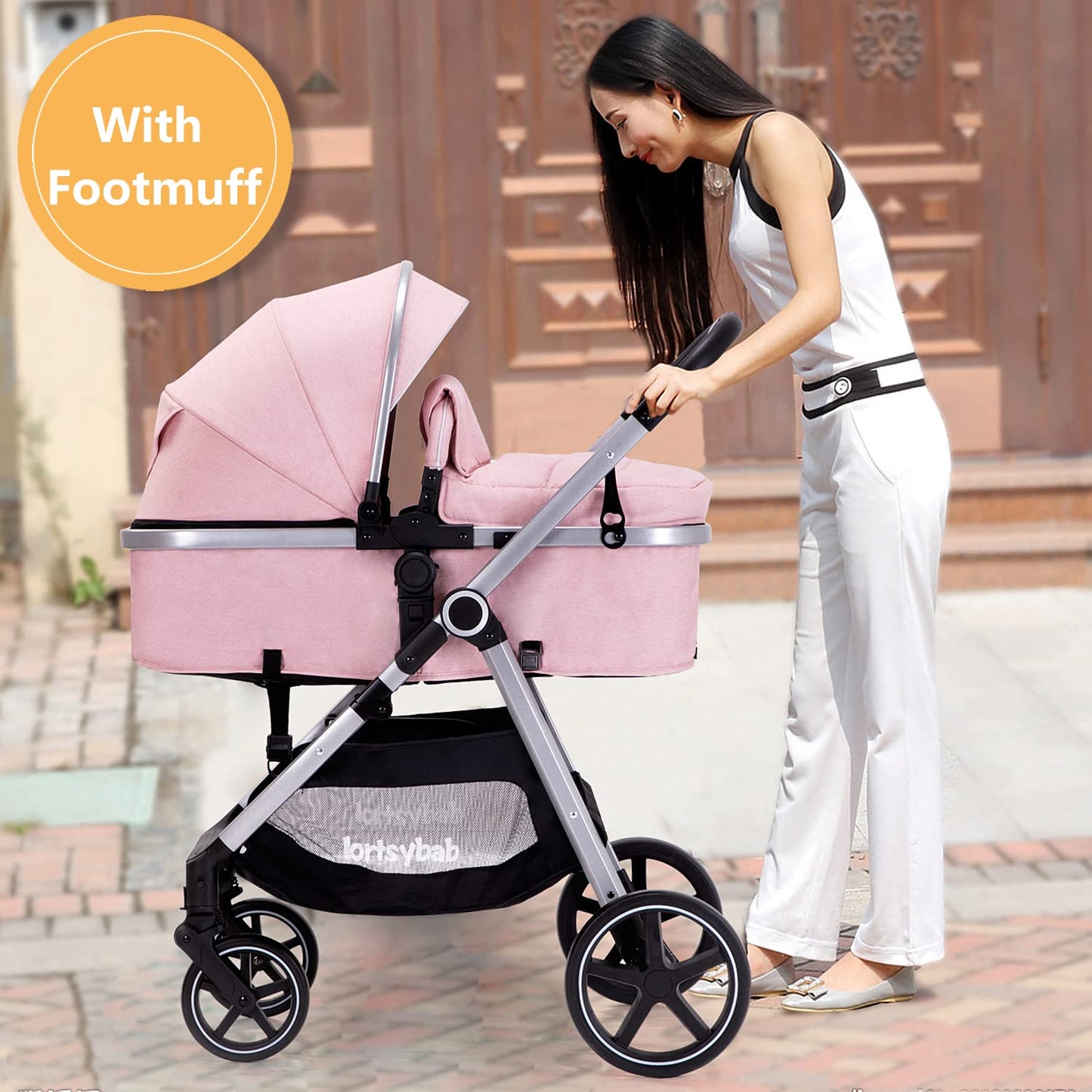 2-In-1 Baby Stroller Foldable With Reversible Seat For Infants And Toddlers 0-36 Months Beige