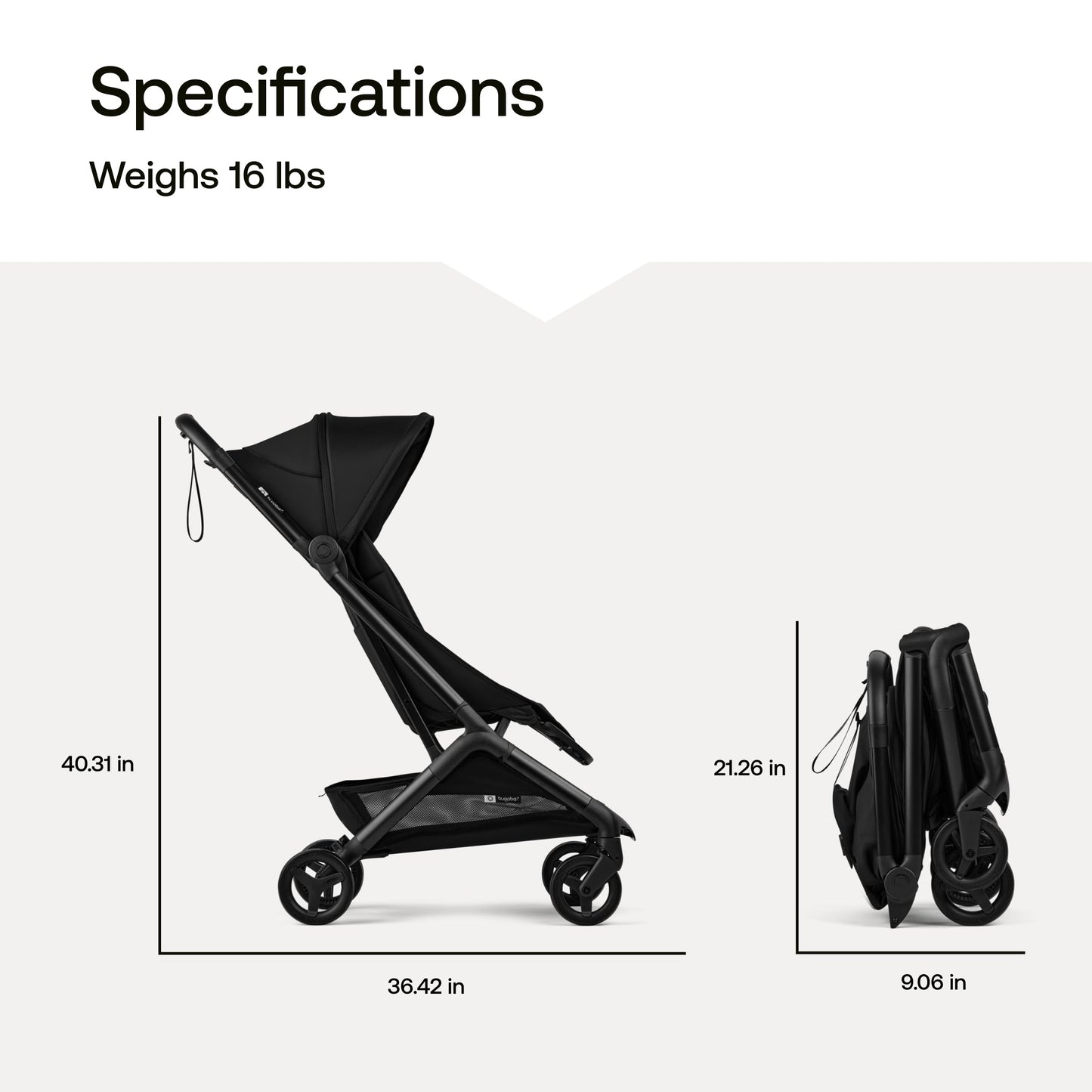 Bugaboo Butterfly 2 Travel Stroller Ultra Compact One Second Fold Lightweight Airplane Friendly Black