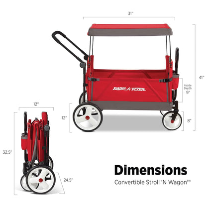 Radio Flyer Convertible Wagon For Kids With Adjustable Handle Cup Holder And Canopy