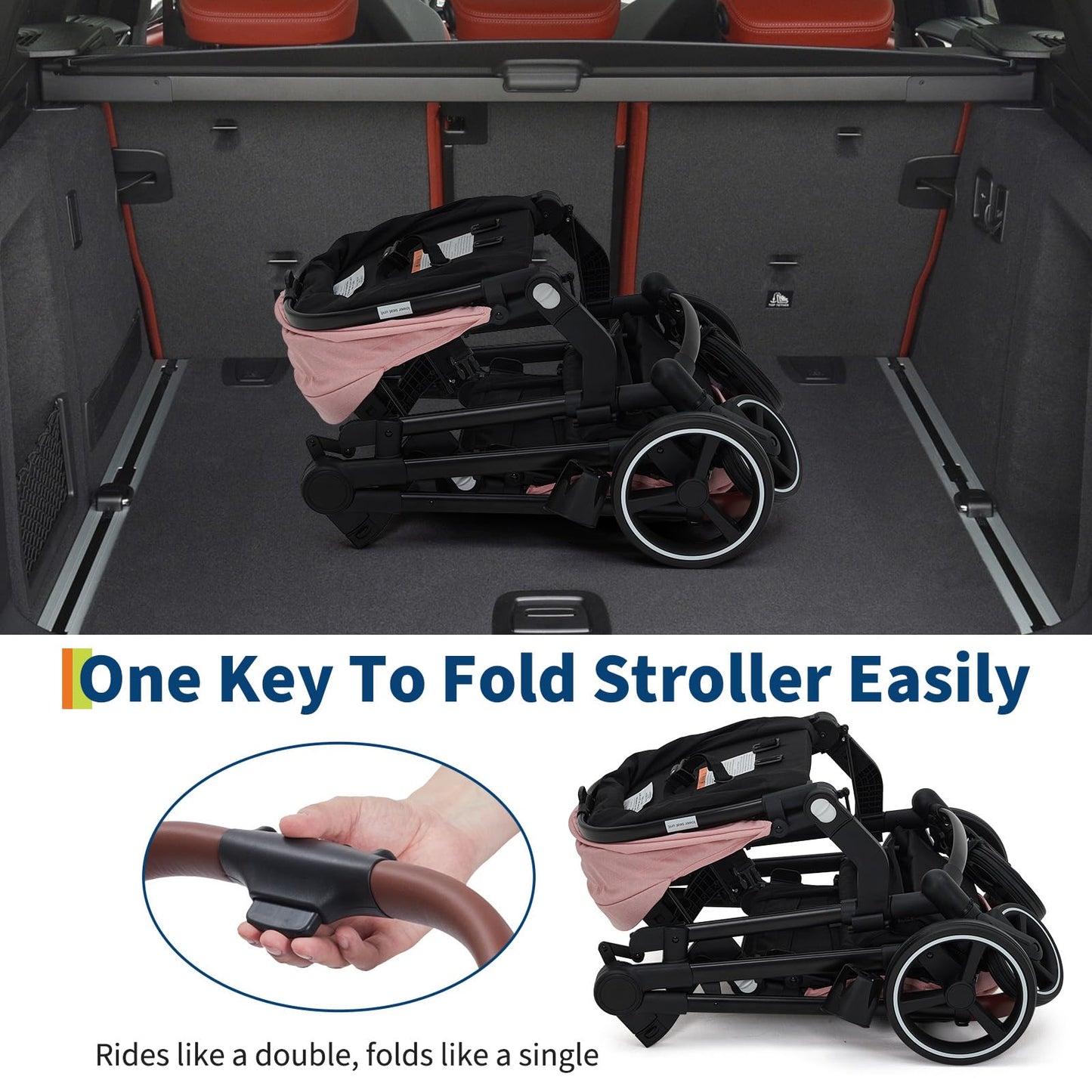 Double Tandem Stroller Newborn and Toddler With Reversible Seat