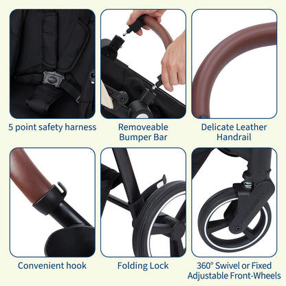 Tandem Stroller For Newborn And Toddler With Reversible Seats