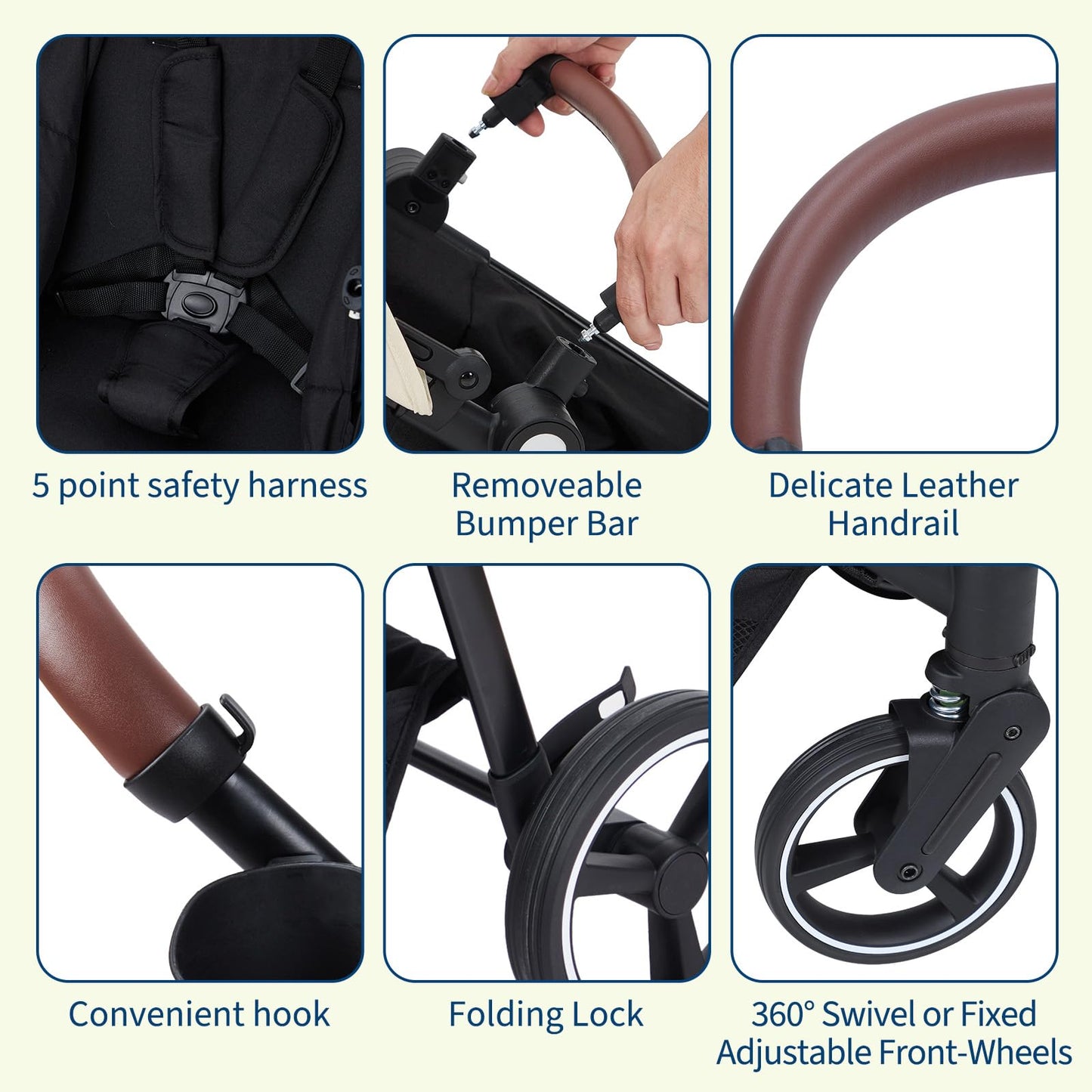 Double Tandem Stroller Newborn and Toddler With Reversible Seat