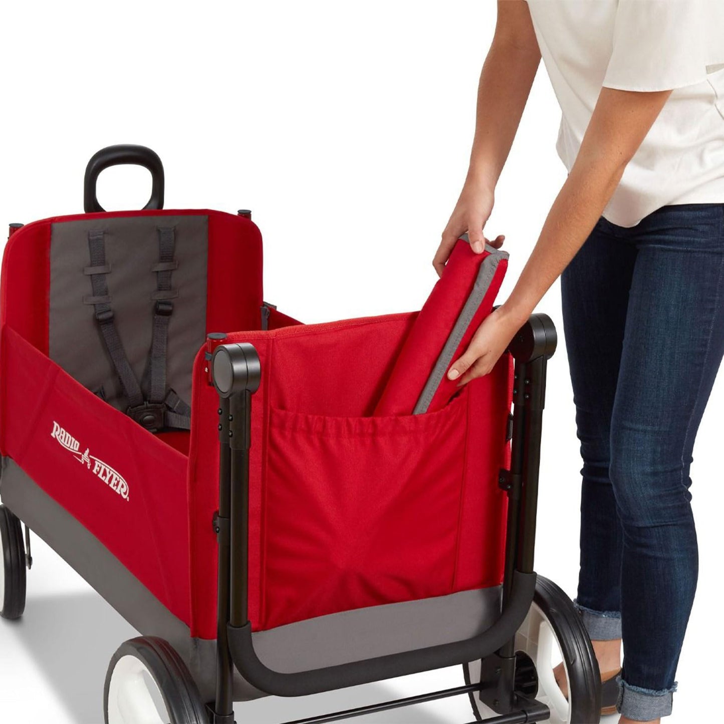 Radio Flyer Convertible Wagon For Kids With Adjustable Handle Cup Holder And Canopy