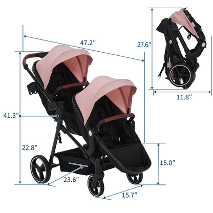 Double Tandem Stroller Newborn and Toddler With Reversible Seat