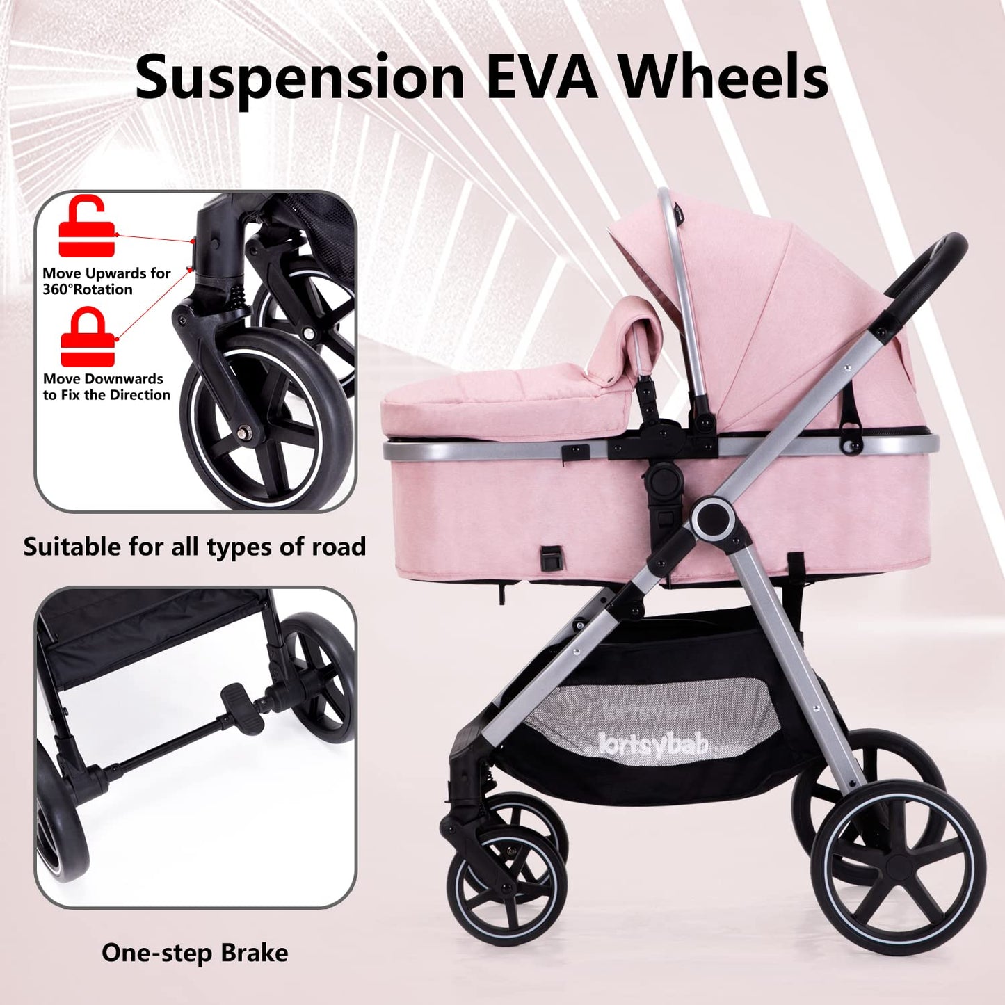 2-In-1 Baby Stroller Foldable With Reversible Seat For Infants And Toddlers 0-36 Months Beige