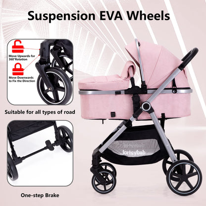 2-In-1 Baby Stroller Foldable With Reversible Seat For Infants And Toddlers 0-36 Months Beige