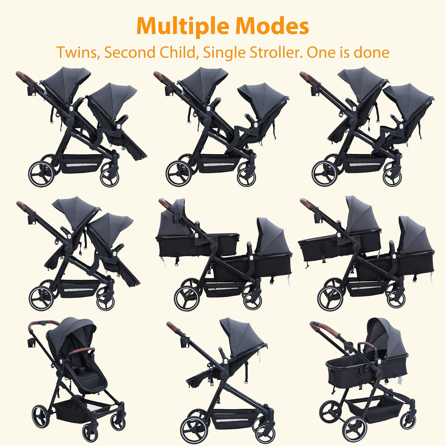 Tandem Double Stroller For Newborn And Toddler Twins Foldable For Easy Travel And Storage