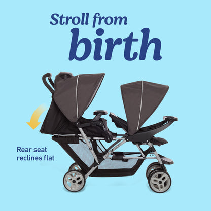 Graco DuoGlider Double Stroller Lightweight Tandem Seating Glacier Color All Day Comfort