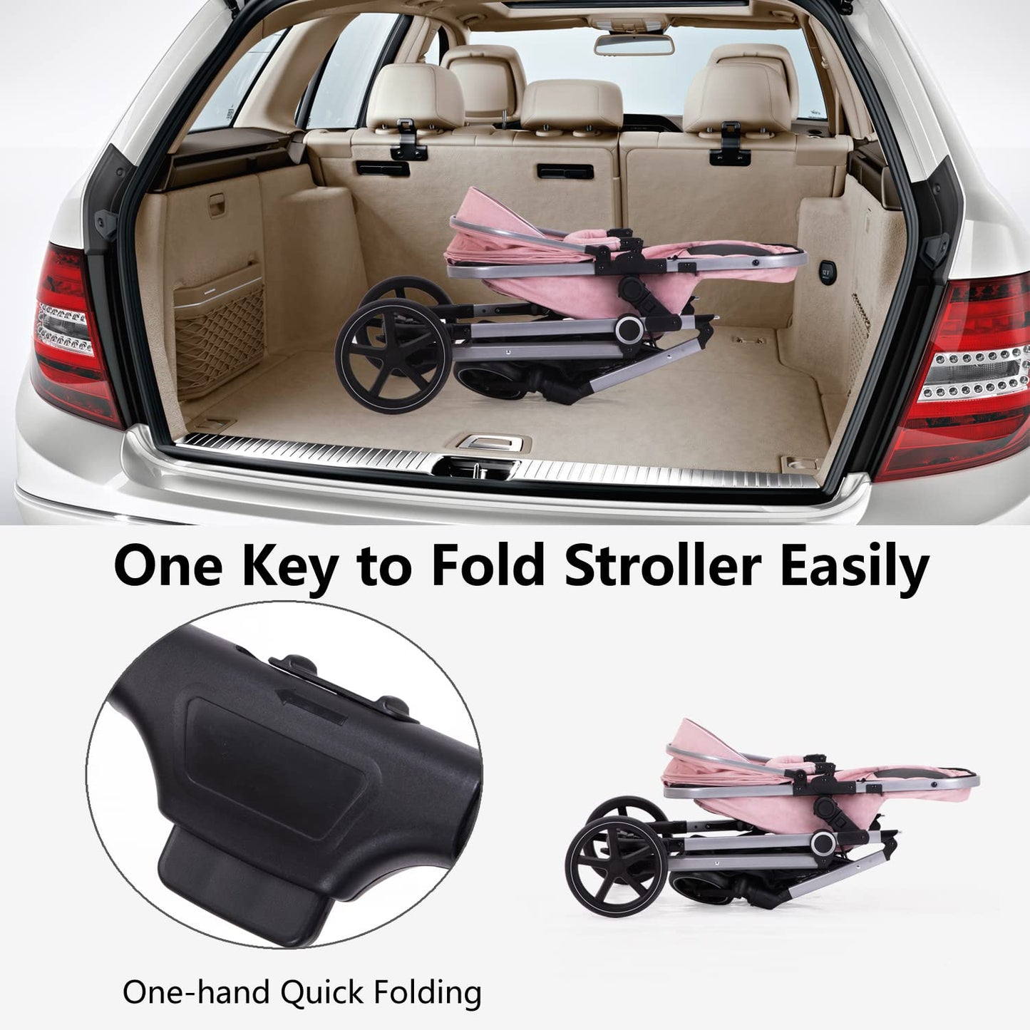 2-In-1 Baby Stroller Foldable With Reversible Seat For Infants And Toddlers 0-36 Months Beige