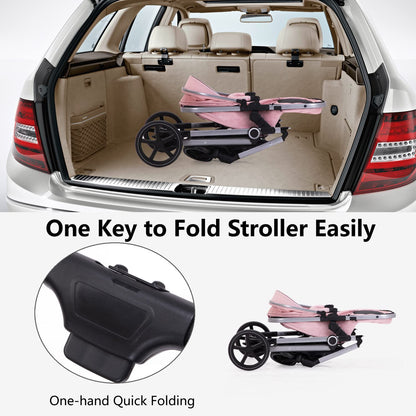2-In-1 Baby Stroller Foldable With Reversible Seat For Infants And Toddlers 0-36 Months Beige