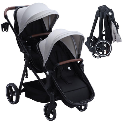Tandem Double Stroller For Newborn And Toddler Twins Foldable For Easy Travel And Storage