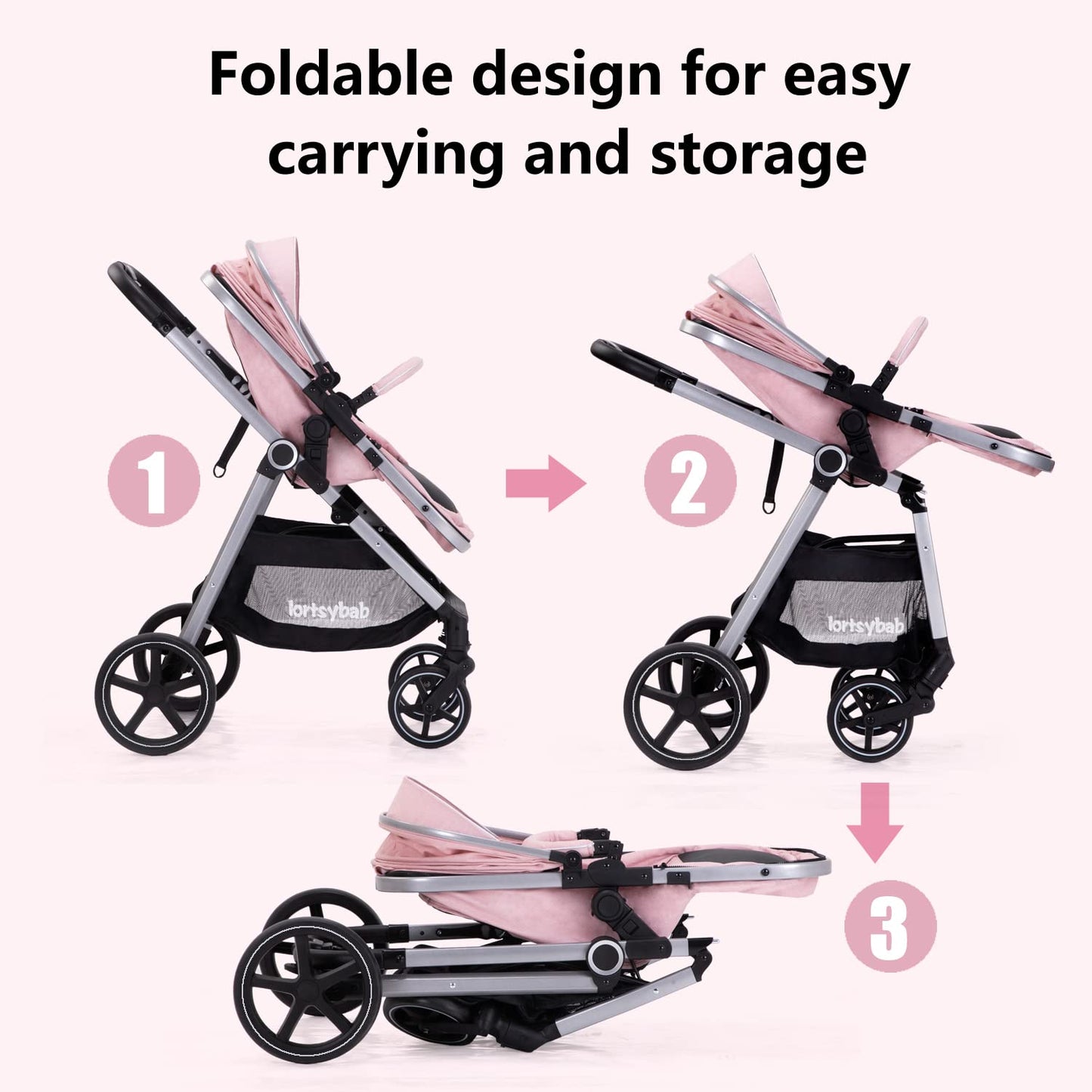 2-In-1 Baby Stroller Foldable With Reversible Seat For Infants And Toddlers 0-36 Months Beige
