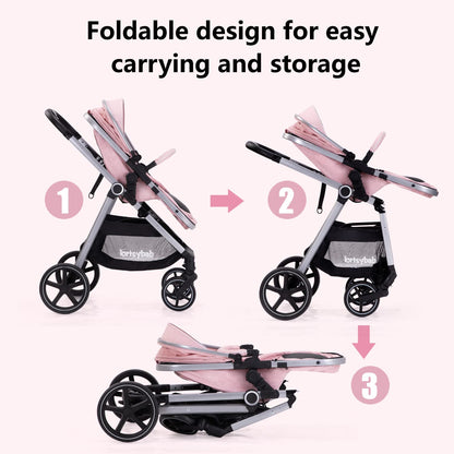 2-In-1 Baby Stroller Foldable With Reversible Seat For Infants And Toddlers 0-36 Months Beige