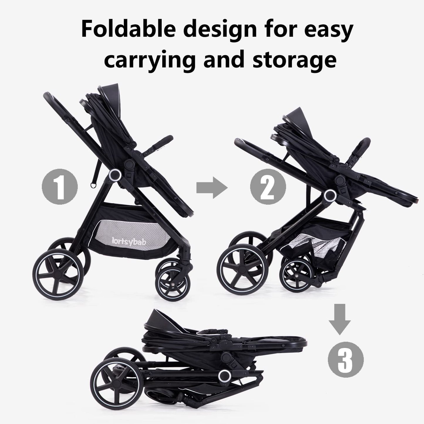 2-In-1 Baby Stroller Foldable With Reversible Seat For Infants And Toddlers 0-36 Months Beige
