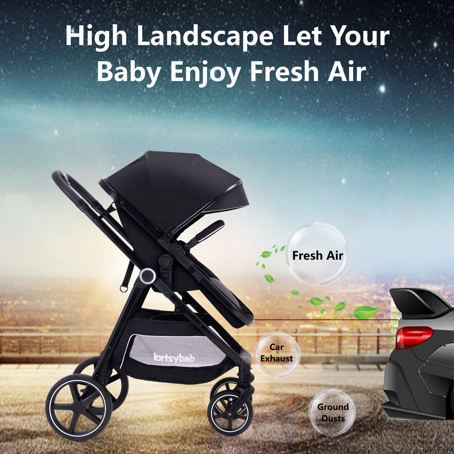 2-In-1 Baby Stroller Foldable With Reversible Seat For Infants And Toddlers 0-36 Months Beige
