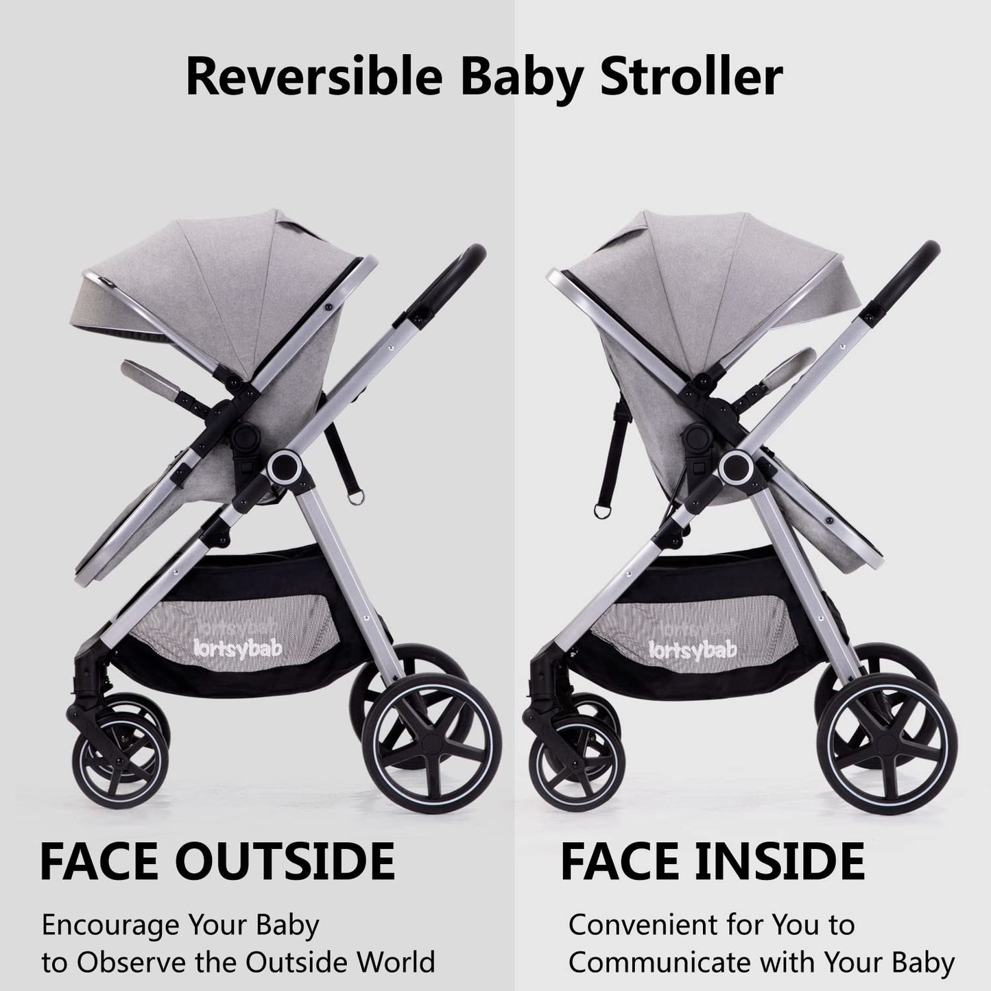 2-In-1 Baby Stroller Foldable With Reversible Seat For Infants And Toddlers 0-36 Months Beige
