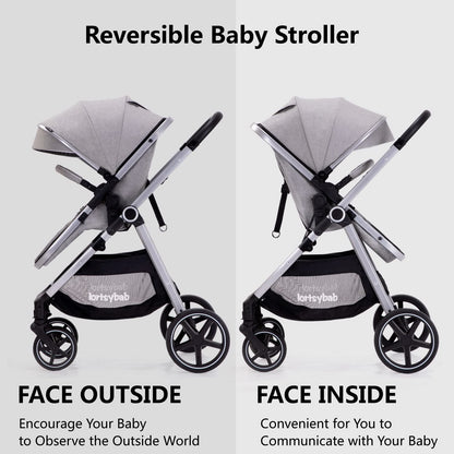 2-In-1 Baby Stroller Foldable With Reversible Seat For Infants And Toddlers 0-36 Months Beige