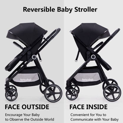 2-In-1 Baby Stroller Foldable With Reversible Seat For Infants And Toddlers 0-36 Months Beige