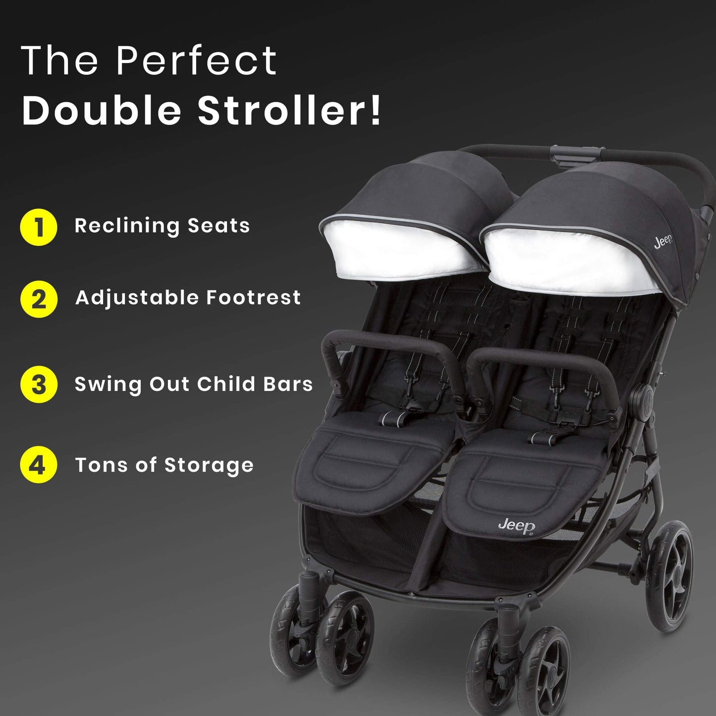Jeep Destination Ultralight Side By Side Double Stroller With Lightweight Frame And Smooth Ride